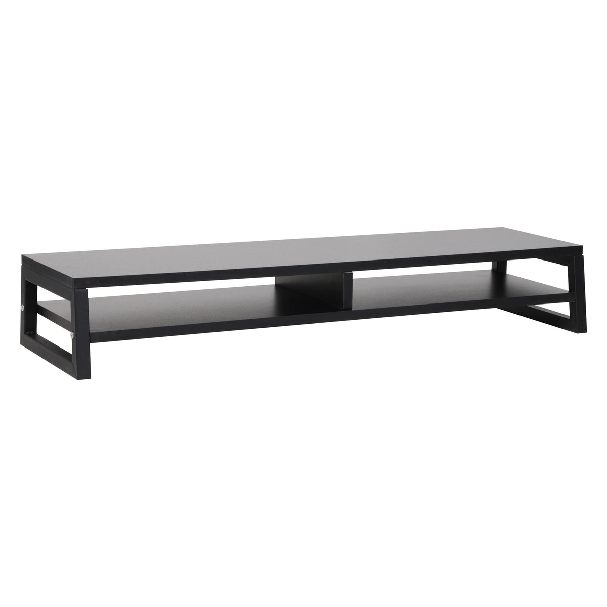 Mind Reader 2-Tier MDF Double Monitor Stand, Dual Screen Riser with Storage Shelf, 33.75 Inch Wide, 88 lb Capacity, Black