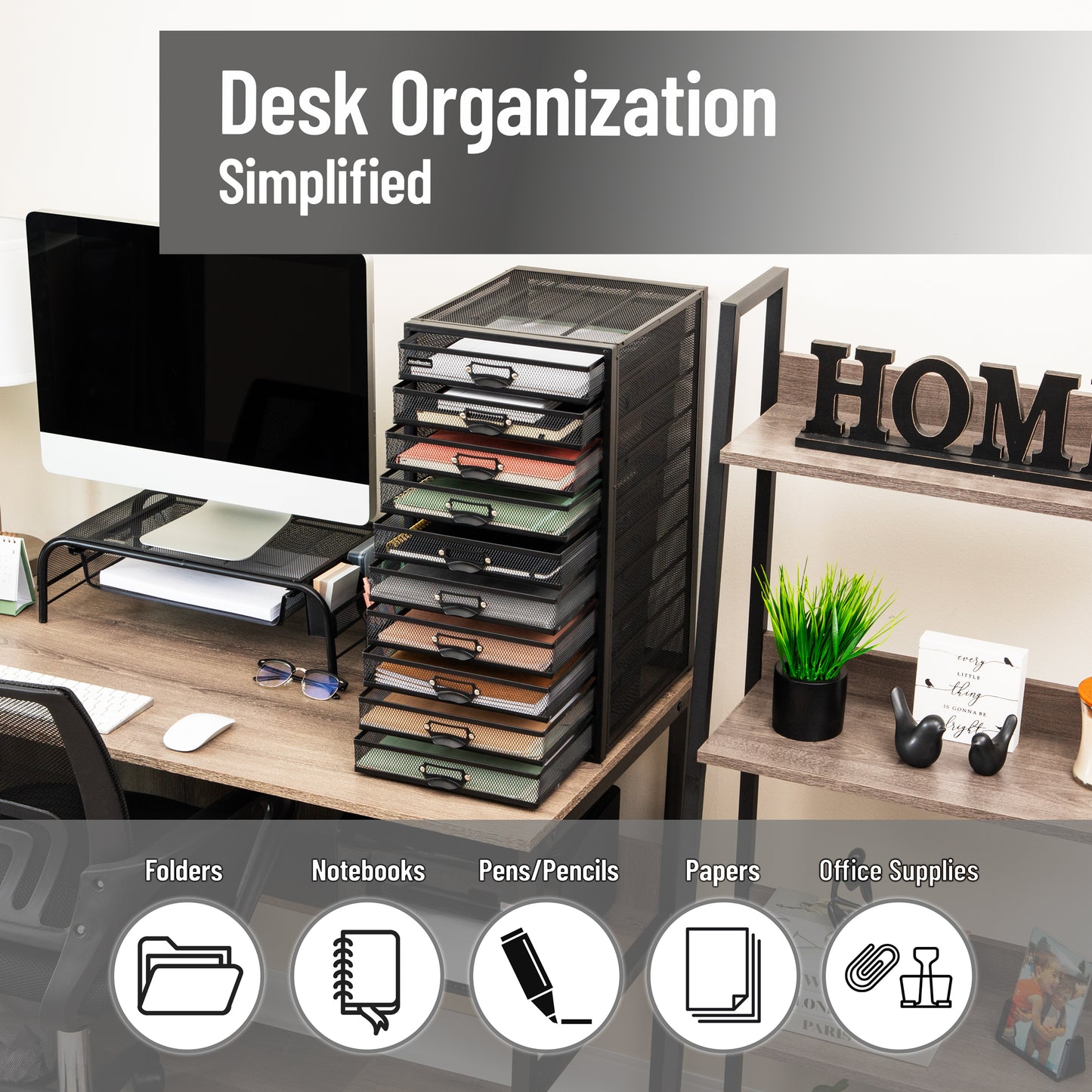 Mind Reader File Storage Drawers, Desk Organizer, Multi-Purpose, Crafts, Office, Metal Mesh, 10.75"L x 14"W x 21.25"H