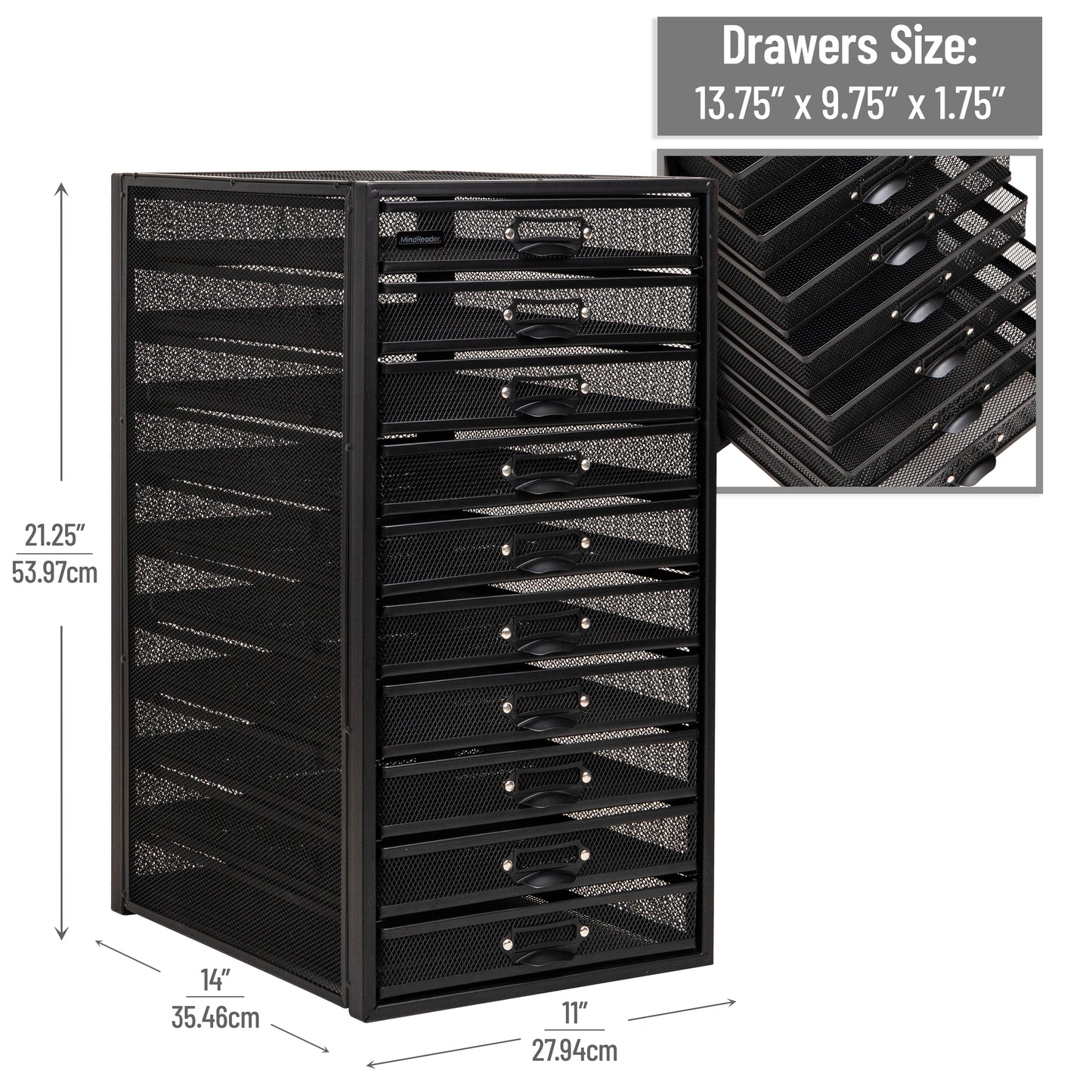 Mind Reader File Storage Drawers, Desk Organizer, Multi-Purpose, Crafts, Office, Metal Mesh, 10.75"L x 14"W x 21.25"H