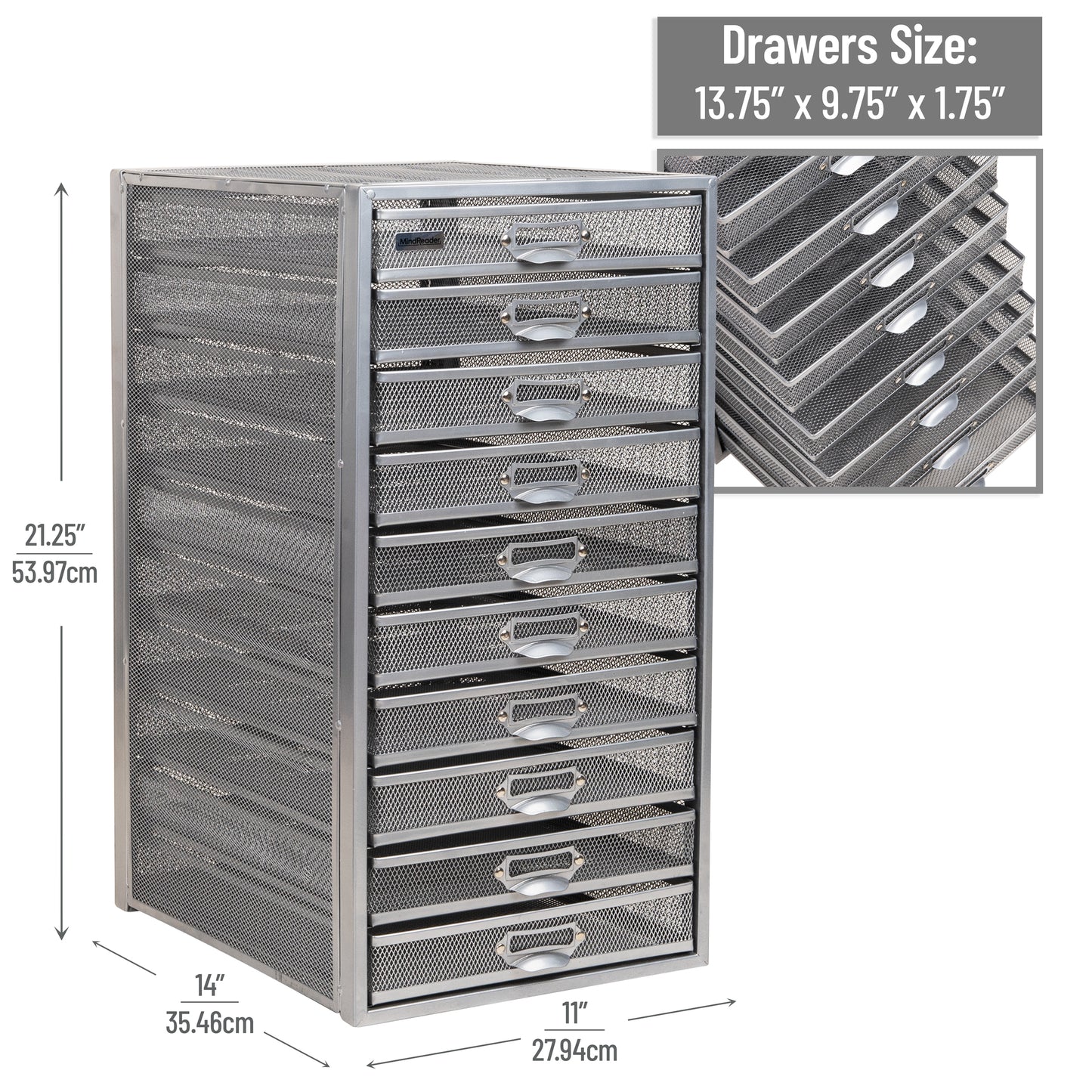 Mind Reader File Storage Drawers, Desk Organizer, Multi-Purpose, Crafts, Office, Metal Mesh, 10.75"L x 14"W x 21.25"H