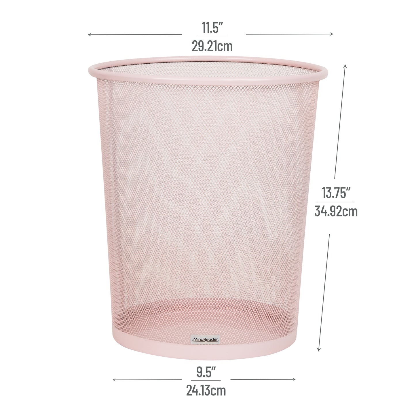 Mind Reader Mesh Trash Can, 16.65L (4.4 gal), Waste Paper Basket, Round, Office, Metal Mesh, 11.5"L x 11.5"W x 13.75"H