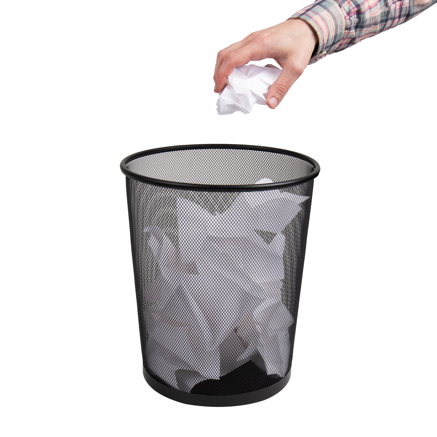 Mind Reader Mesh Trash Can, 16.65L (4.4 gal), Waste Paper Basket, Round, Office, Metal Mesh, 11.5"L x 11.5"W x 13.75"H, Set of 2, Black