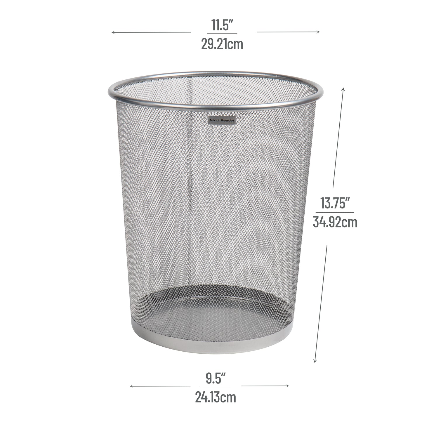Mind Reader Mesh Trash Can, 16.65L (4.4 gal), Waste Paper Basket, Round, Office, Metal Mesh, 11.5"L x 11.5"W x 13.75"H, Set of 2, Black