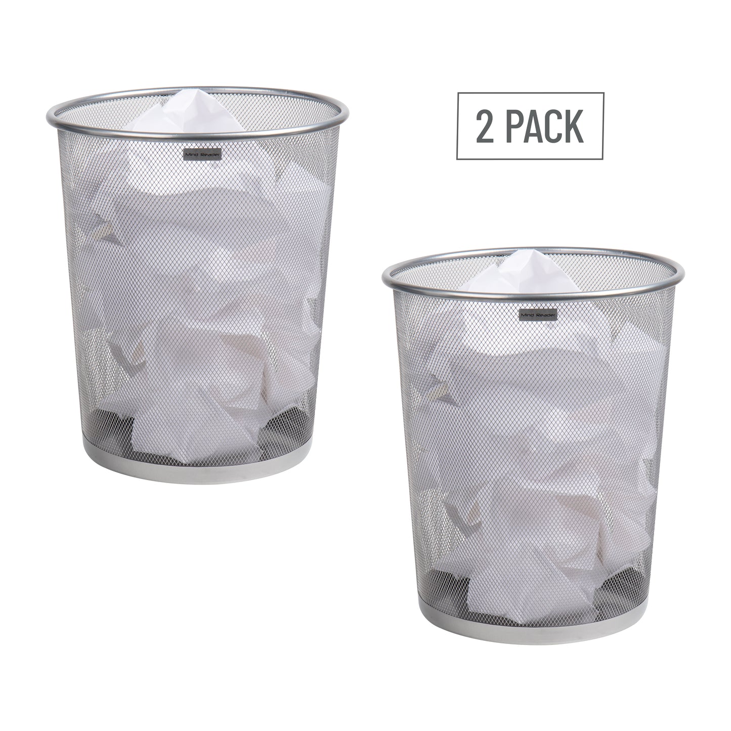 Mind Reader Mesh Trash Can, 16.65L (4.4 gal), Waste Paper Basket, Round, Office, Metal Mesh, 11.5"L x 11.5"W x 13.75"H, Set of 2, Black