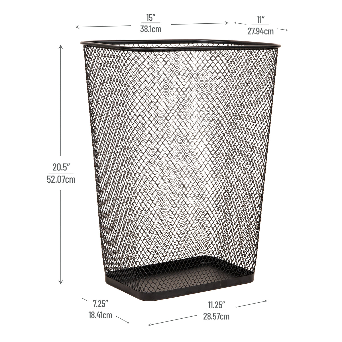 Mind Reader Metal Mesh Waste Paper Bins, Solid Bottom, Non Slip Pads, Office and Home, Set of 2, Black