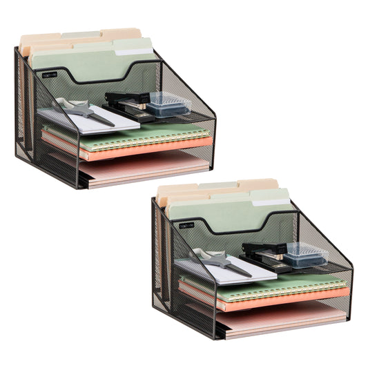 Mind Reader Desktop Organizer, Vertical File Holder, Paper Trays, Office, Metal Mesh, 12.5"L x 11.5"W x 9.5"H