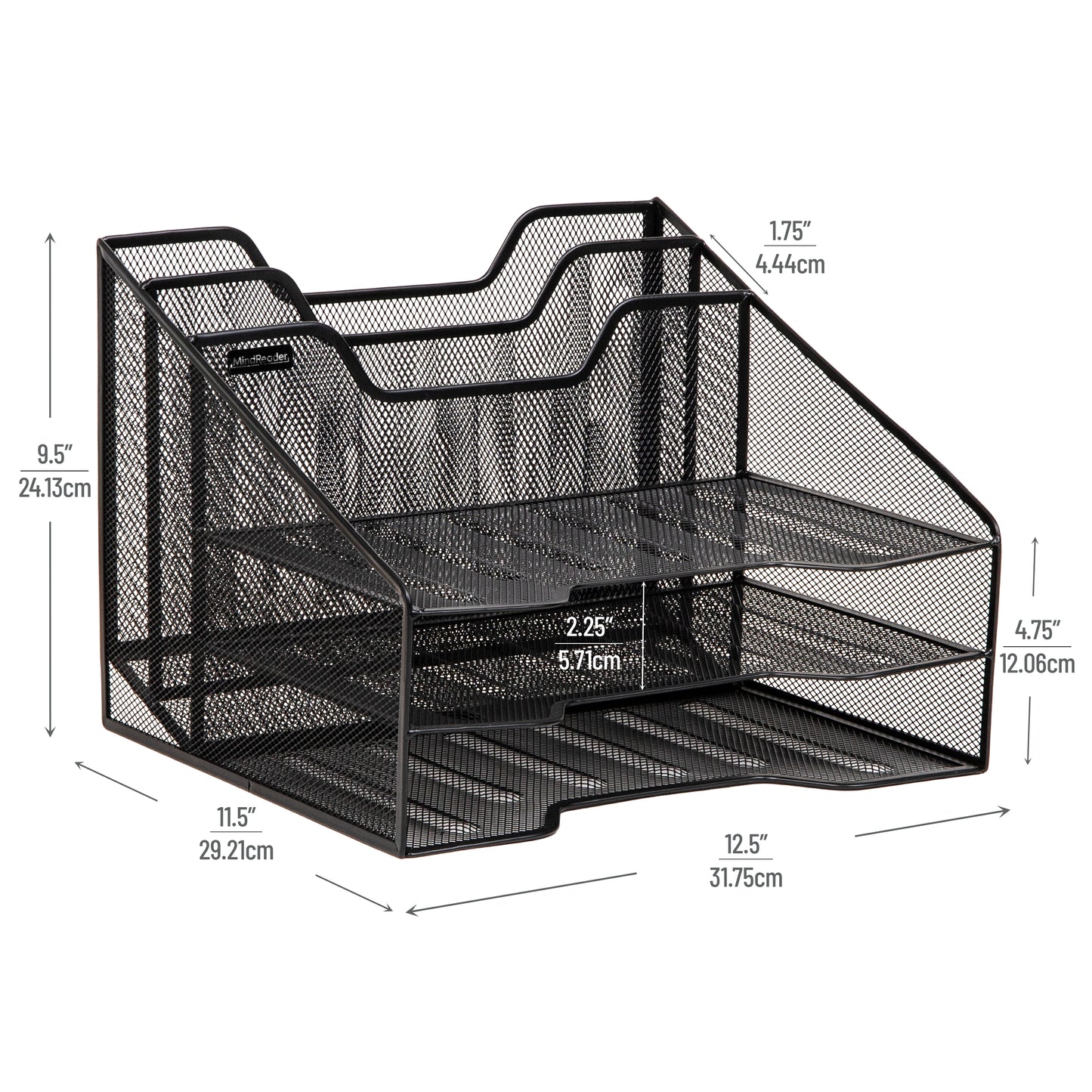 Mind Reader Desktop Organizer, Vertical File Holder, Paper Trays, Office, Metal Mesh, 12.5"L x 11.5"W x 9.5"H