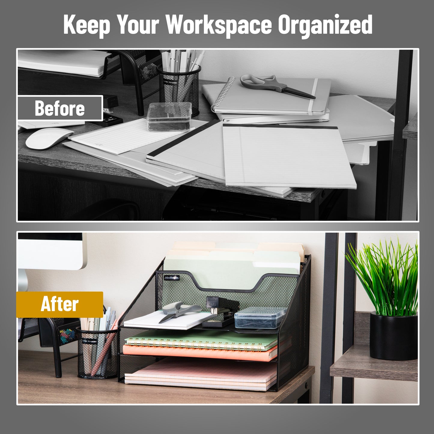 Mind Reader Desktop Organizer, Vertical File Holder, Paper Trays, Office, Metal Mesh, 12.5"L x 11.5"W x 9.5"H
