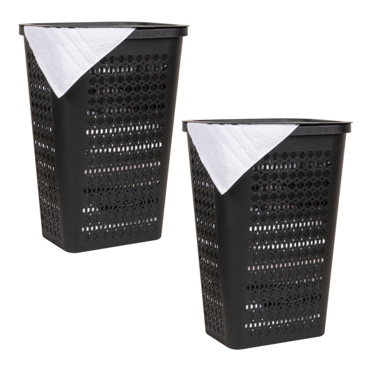 Mind Reader Slim Tapered Laundry Hampers with Lid, Clothes Basket with Swiss Cross Cut-Outs, Lightweight & Ventilated, Plastic, Set of 2