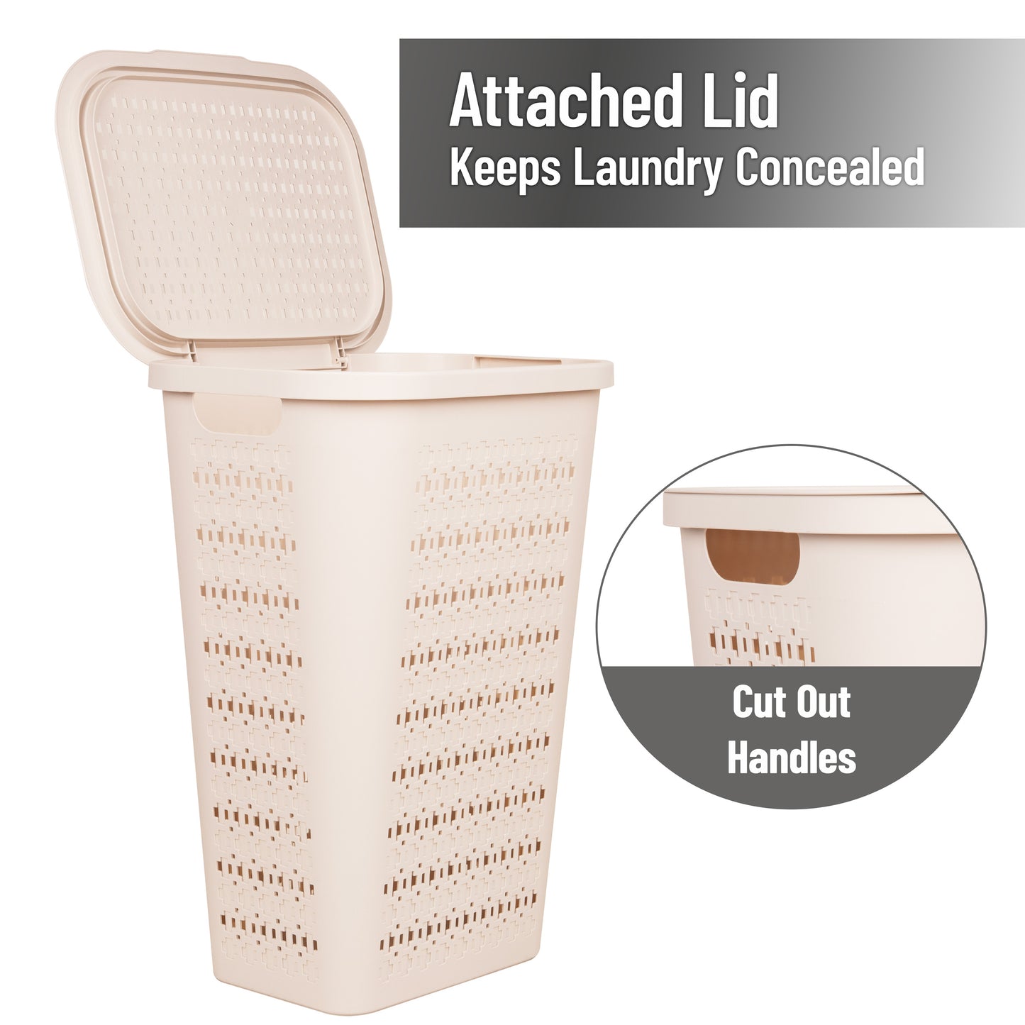 Mind Reader Slim Tapered Laundry Hampers with Lid, Clothes Basket with Swiss Cross Cut-Outs, Lightweight & Ventilated, Plastic, Set of 2