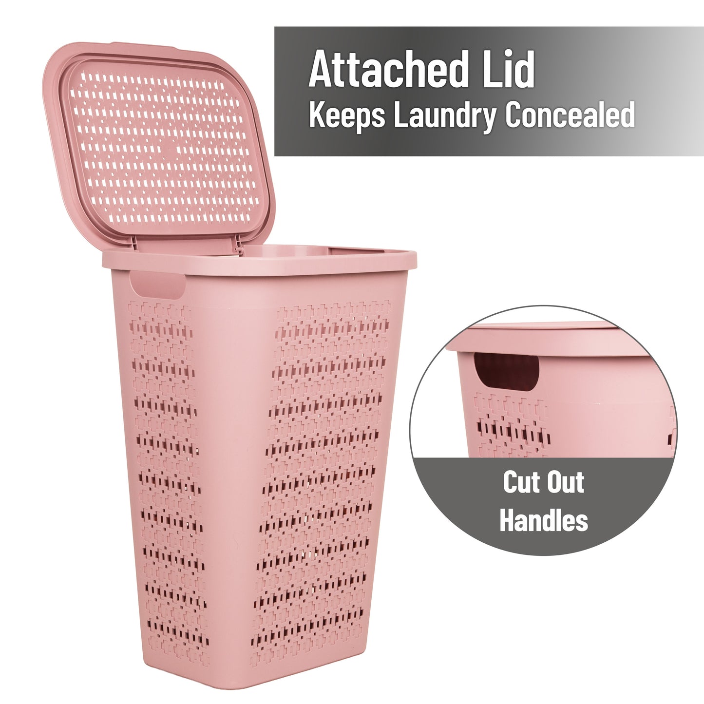Mind Reader Slim Tapered Laundry Hampers with Lid, Clothes Basket with Swiss Cross Cut-Outs, Lightweight & Ventilated, Plastic, Set of 2