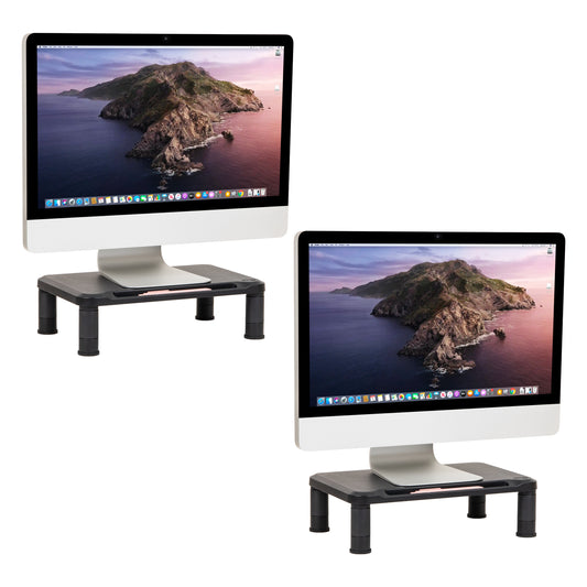 Mind Reader Monitor Stand, Height Adjustable, Laptop, Computer, Riser, Office, 14.5"L x 10.5"W x 5.25"H, Set of 2, Black