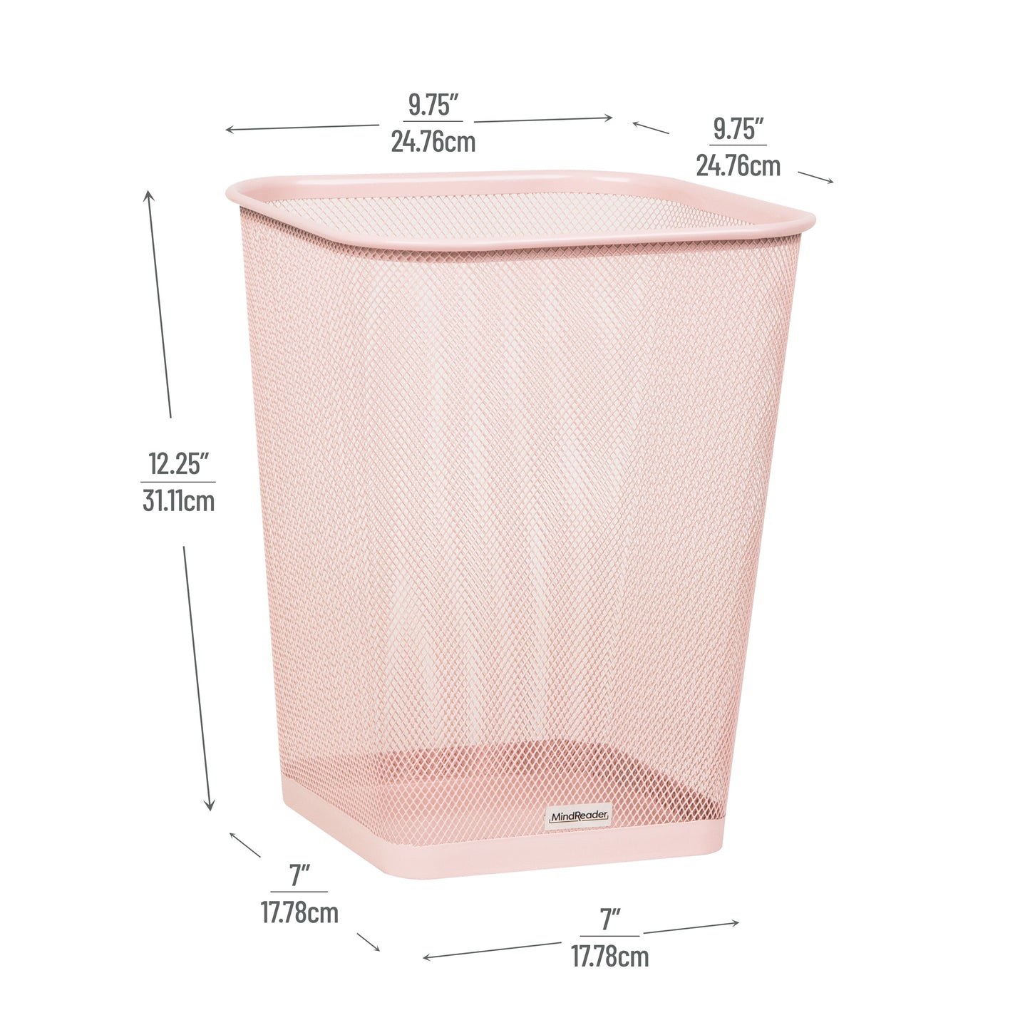 Mind Reader Mesh Trash Can, Waste Paper Basket, Square, Office, Metal Mesh, 9.75"L x 9.75"W x 12.25"H, Set of 2, Black