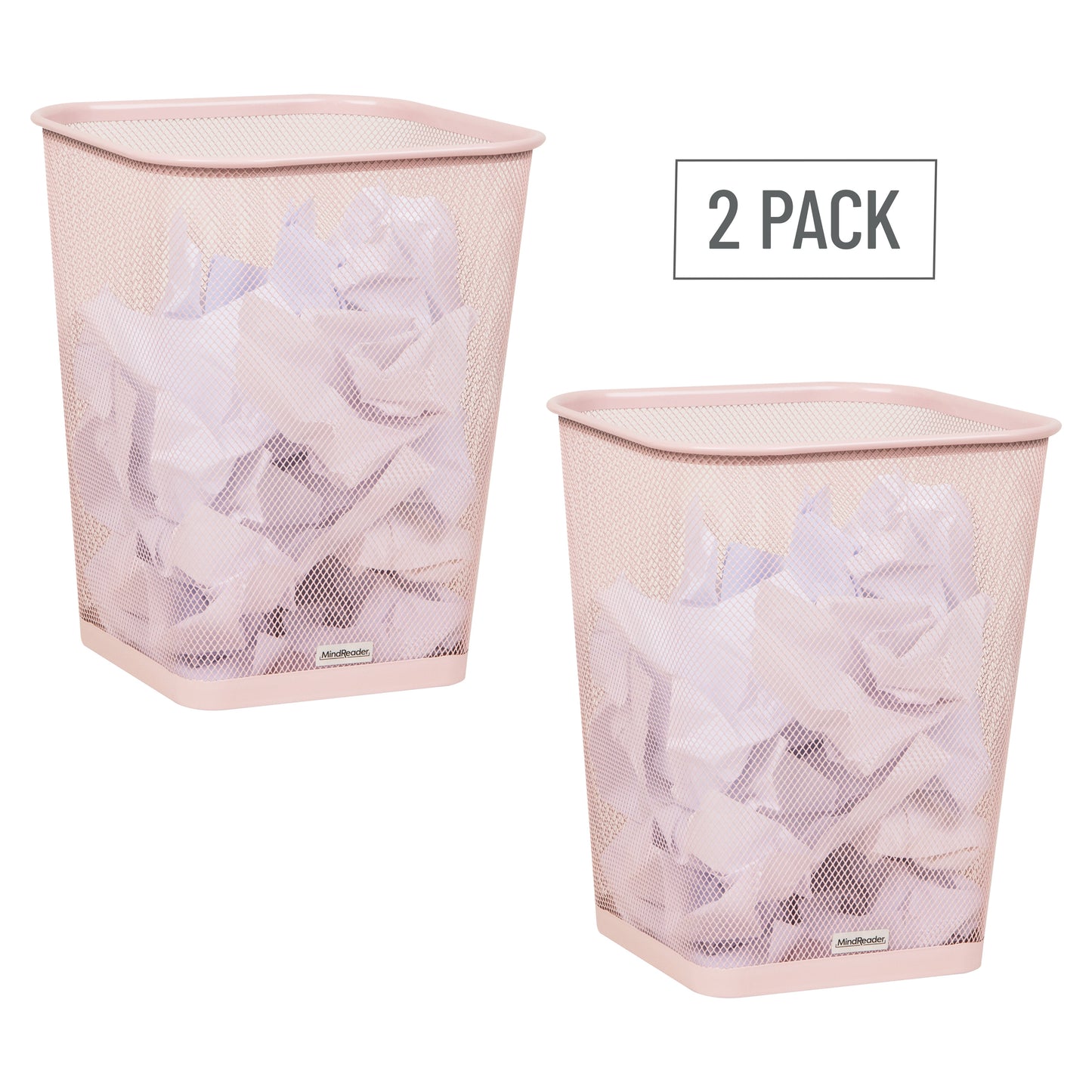 Mind Reader Mesh Trash Can, Waste Paper Basket, Square, Office, Metal Mesh, 9.75"L x 9.75"W x 12.25"H, Set of 2, Black