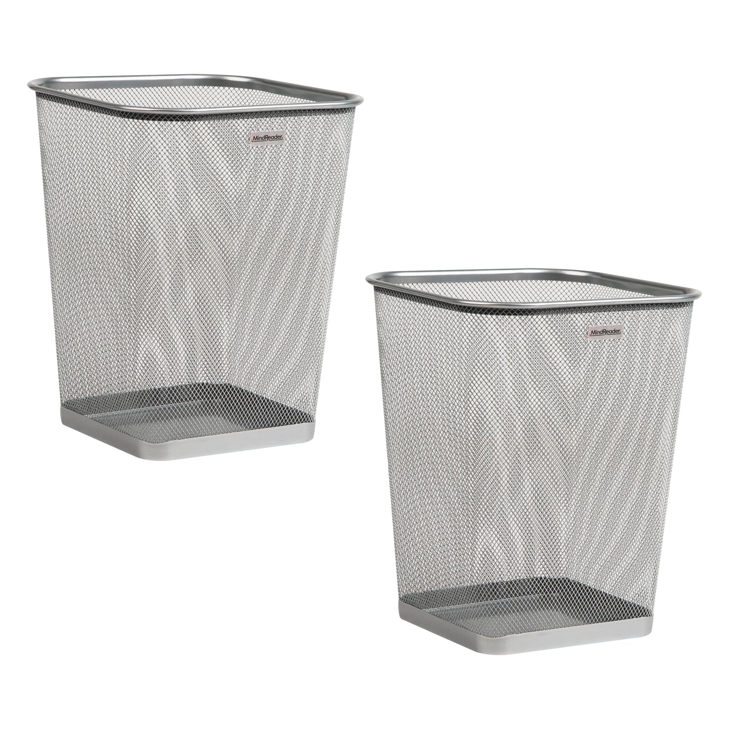 Mind Reader Mesh Trash Can, Waste Paper Basket, Square, Office, Metal Mesh, 9.75"L x 9.75"W x 12.25"H, Set of 2, Black