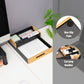 Mind Reader Metal and Wood Tiered Desktop Organizer Trays with Cutout Handles, Stackable Office Storage, Office, Entryway, Coffee Station and Home Organization, Metal and Wood, Set of 2