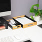 Mind Reader Metal and Wood Tiered Desktop Organizer Trays with Cutout Handles, Stackable Office Storage, Office, Entryway, Coffee Station and Home Organization, Metal and Wood, Set of 2