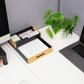 Mind Reader Metal and Wood Tiered Desktop Organizer Trays with Cutout Handles, Stackable Office Storage, Office, Entryway, Coffee Station and Home Organization, Metal and Wood, Set of 2