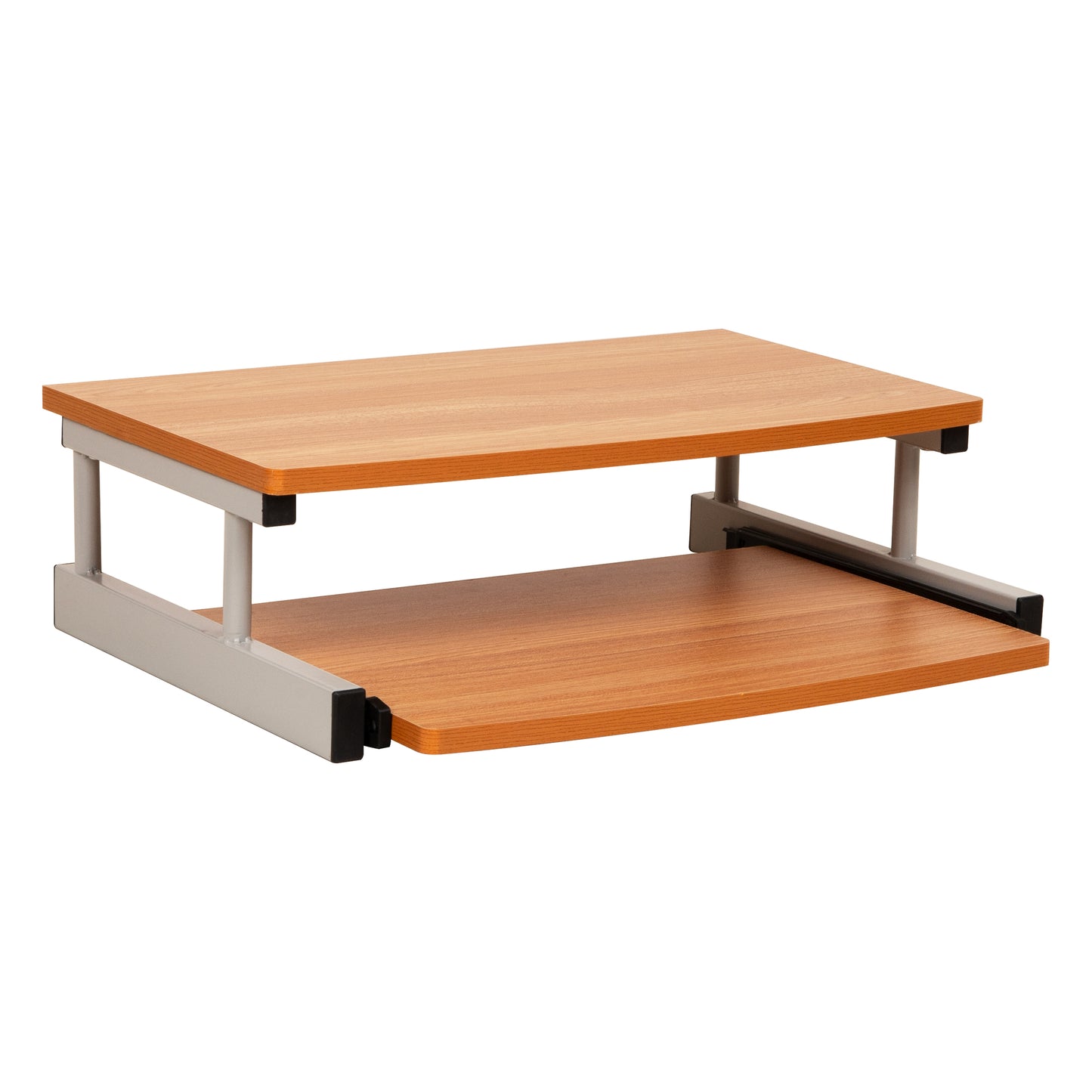 Mind Reader Monitor Stand, Sliding Keyboard Drawer, Laptop, Riser, Office, Wood,Metal, 20"L x 14.75"W x 5.9"H, Brown, Silver