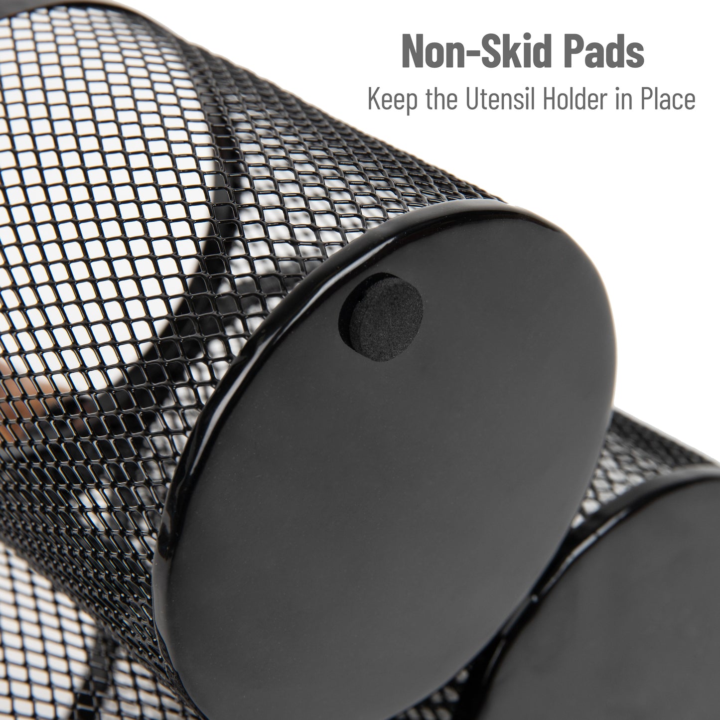 Mind Reader 3-Compartment Mesh Organizer Caddy with Wooden Handle, Multi-Purpose Desktop or Countertop Storage, Metal Mesh, Black