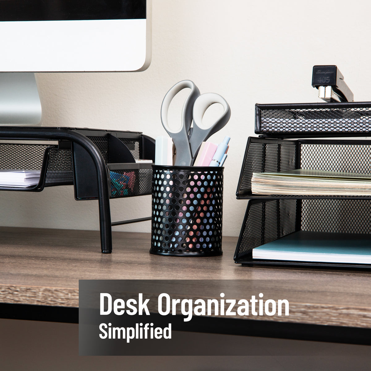 Mind Reader Metal Pen Cups, Mesh Pencil Holders, Desktop Organizer Set, Metal, Set of 3, Black