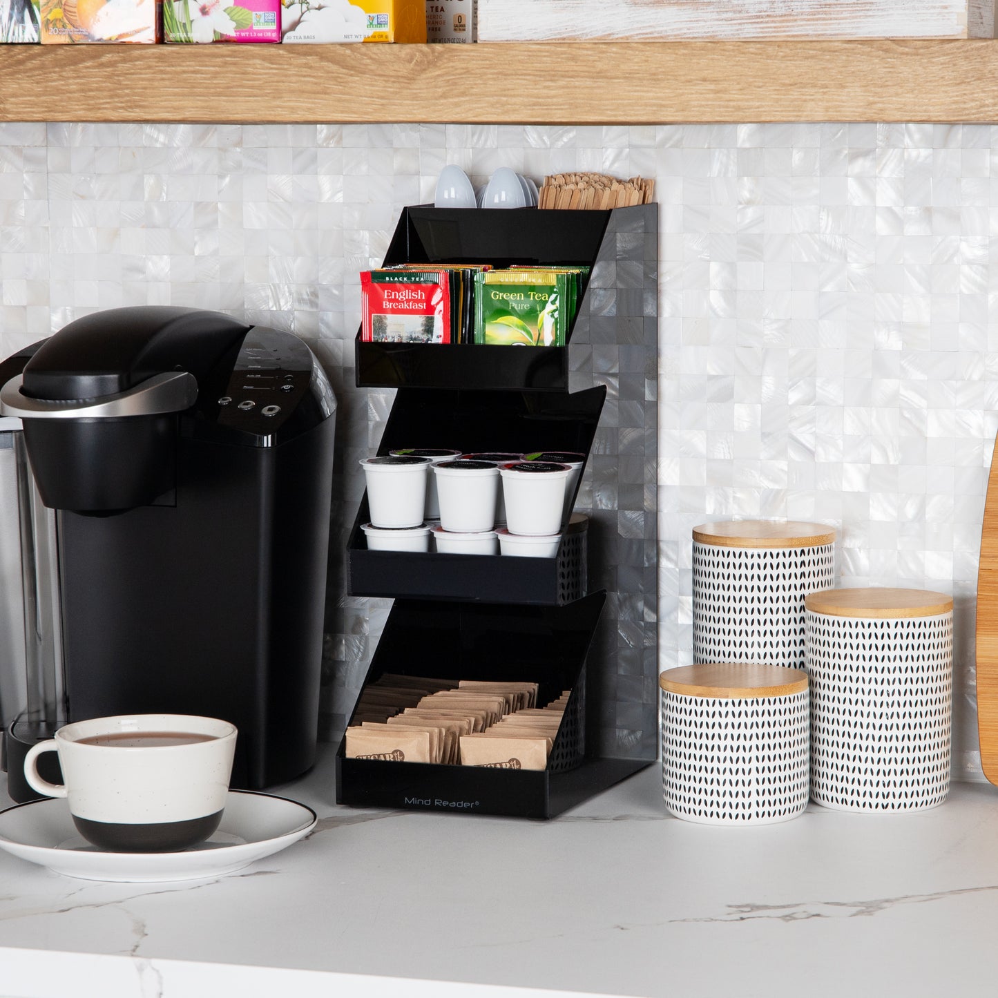 Mind Reader Coffee, Tea and Condiment Station, Countertop Organizer, Coffee Bar, Kitchen, 6"L x 9"W x 16"H
