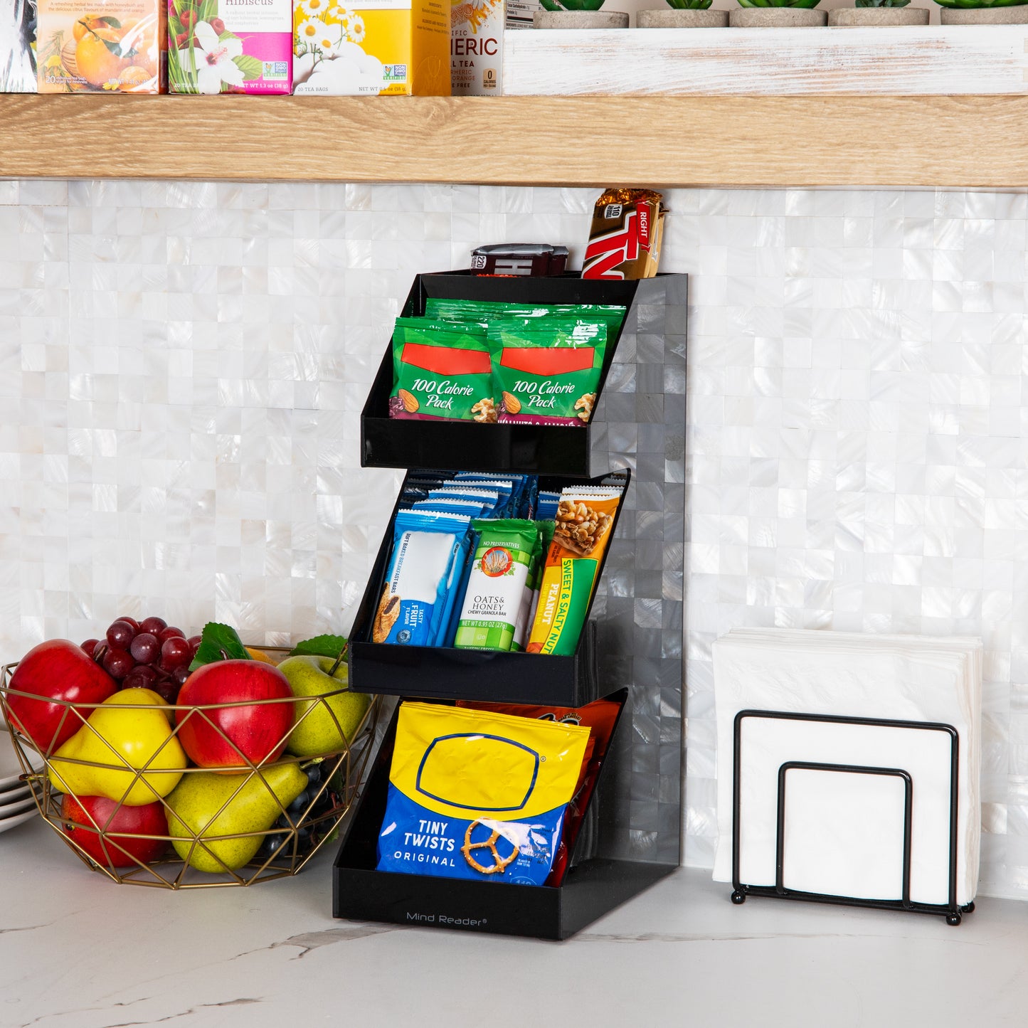 Mind Reader Coffee, Tea and Condiment Station, Countertop Organizer, Coffee Bar, Kitchen, 6"L x 9"W x 16"H