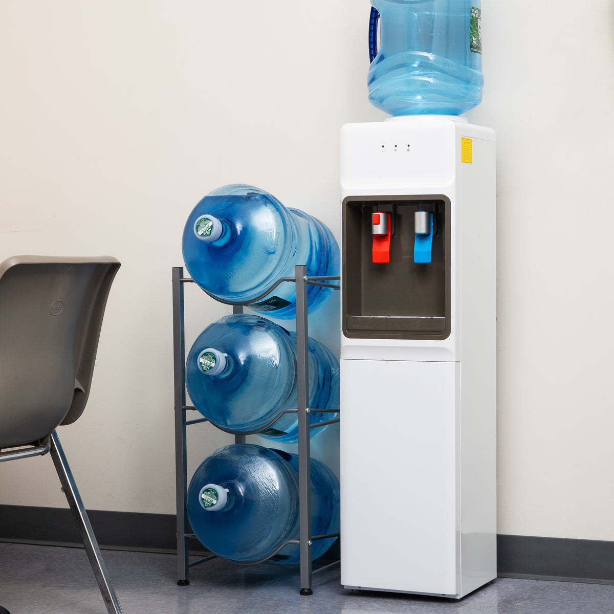 Mind Reader Water Jug Stand, Holds three or five 5 Gallon Jugs, Water Cooler, Rack, Metal, 13.5"L x 13.5"W, Silver
