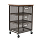 Mind Reader 3-Drawer Rolling Storage Cart, Office Organizer with Wood Top, Multipurpose Portable Cabinet with Wheels, Metal Mesh, Black