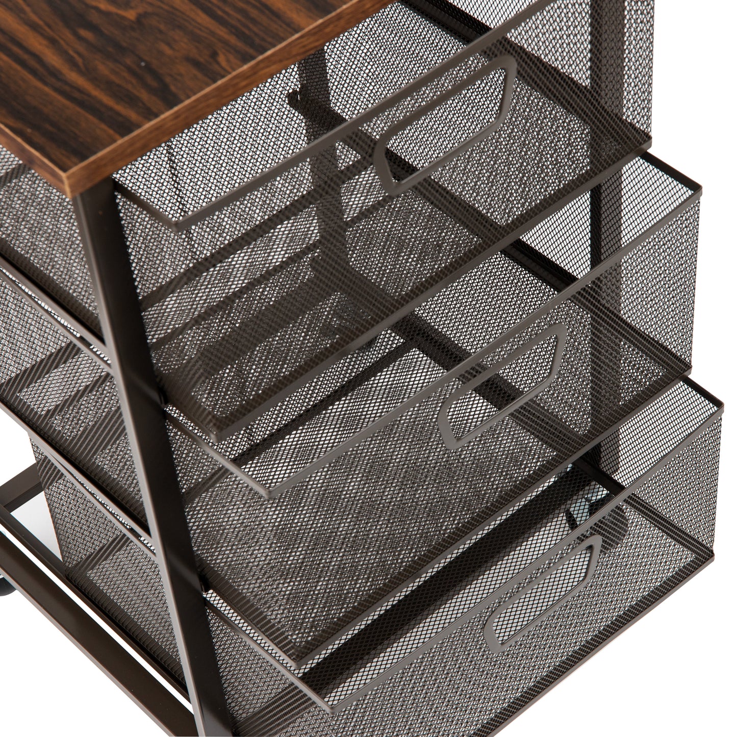 Mind Reader 3-Drawer Rolling Storage Cart, Office Organizer with Wood Top, Multipurpose Portable Cabinet with Wheels, Metal Mesh, Black