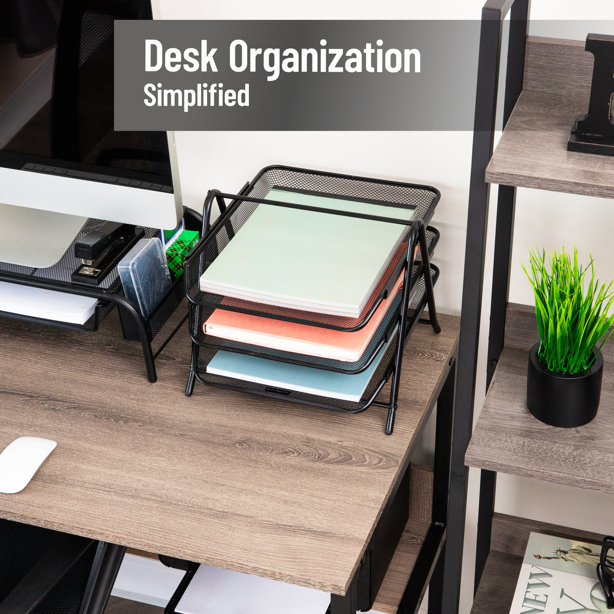 Mind Reader 3-Tier Paper Tray, Desktop Organizer, File Storage, Workspace, Office, Metal Mesh, 11.75"L x 13.75"W x 10"H
