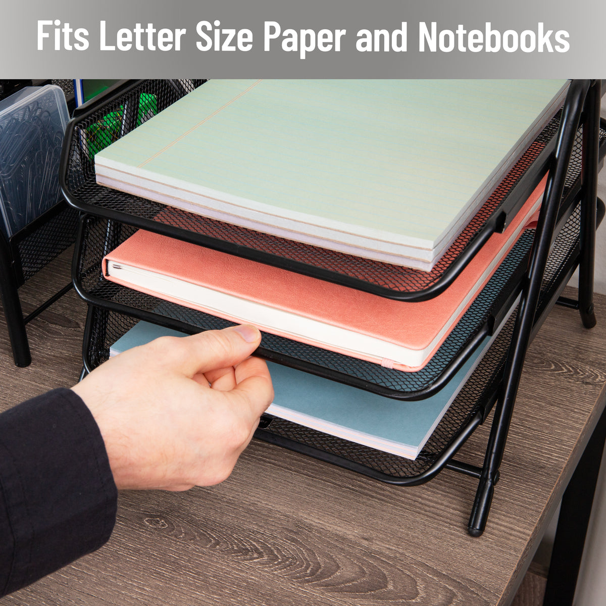 Mind Reader 3-Tier Paper Tray, Desktop Organizer, File Storage, Workspace, Office, Metal Mesh, 11.75"L x 13.75"W x 10"H