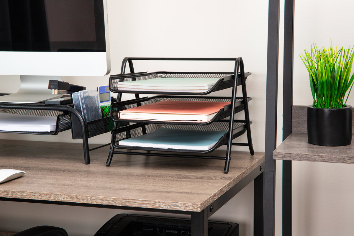 Mind Reader 3-Tier Paper Tray, Desktop Organizer, File Storage, Workspace, Office, Metal Mesh, 11.75"L x 13.75"W x 10"H