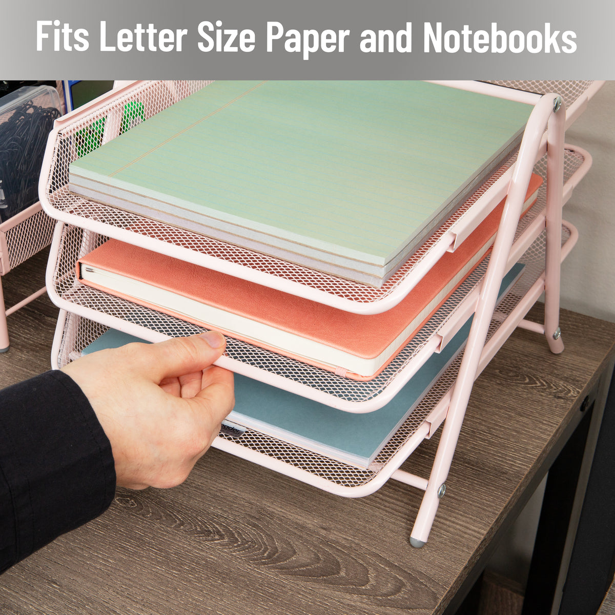 Mind Reader 3-Tier Paper Tray, Desktop Organizer, File Storage, Workspace, Office, Metal Mesh, 11.75"L x 13.75"W x 10"H