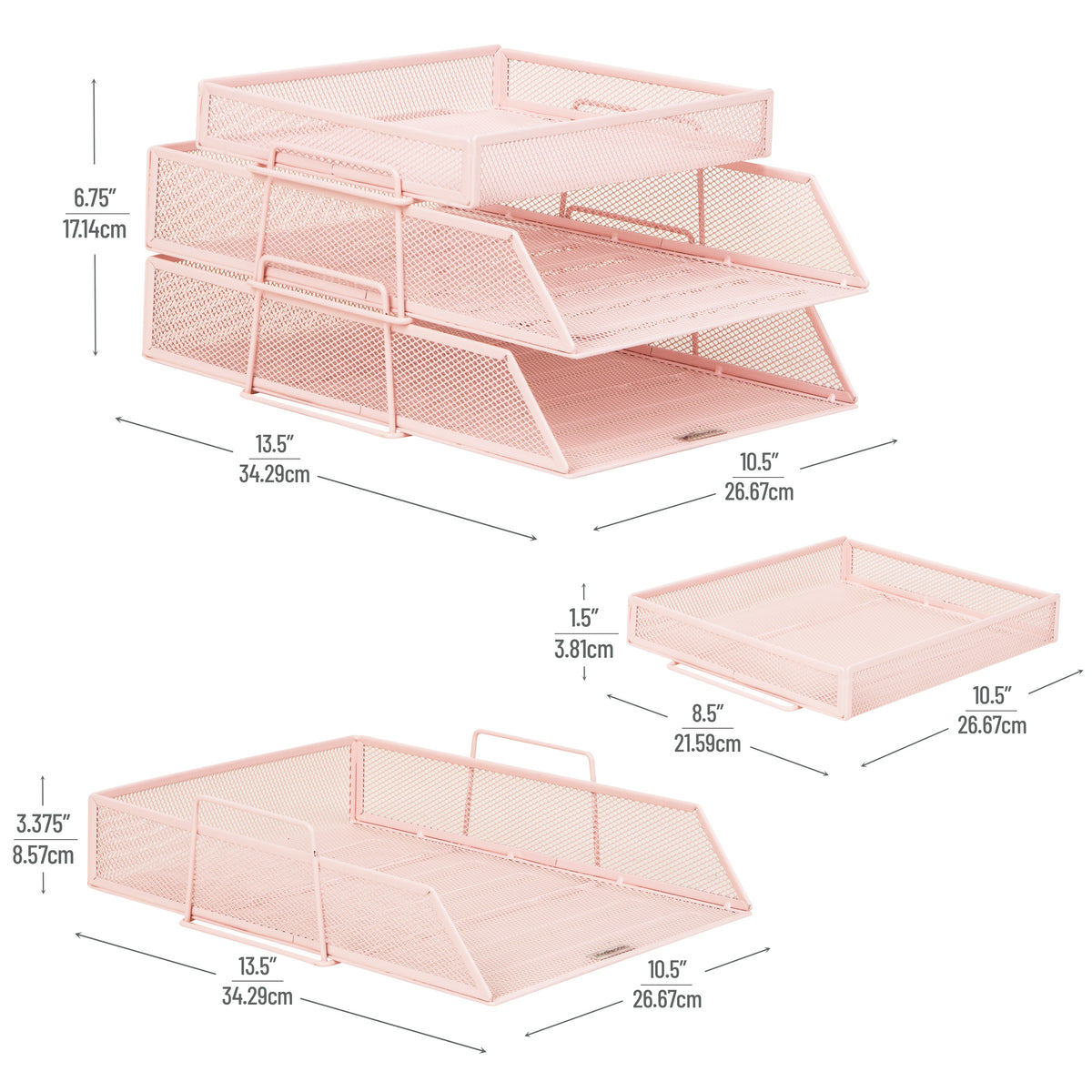 Mind Reader 2 Tier Paper Tray with Top Supply Compartment, Desktop File Organizer, Metal Mesh, Pink