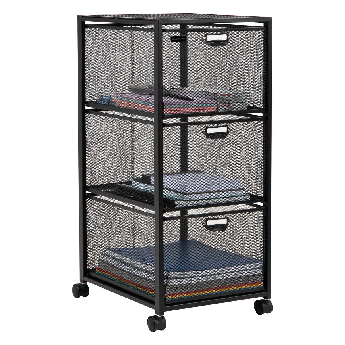 Mind Reader Multipurpose Cart with Drawers, Rolling Office Organizer and Storage Cabinet, Metal Mesh, Black