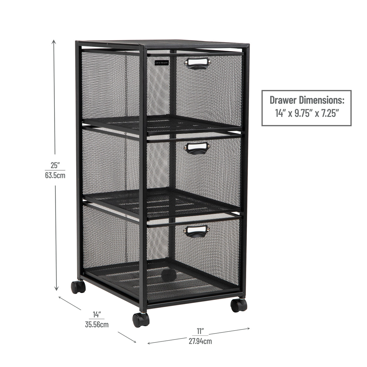 Mind Reader Multipurpose Cart with Drawers, Rolling Office Organizer and Storage Cabinet, Metal Mesh, Black