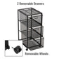 Mind Reader Multipurpose Cart with Drawers, Rolling Office Organizer and Storage Cabinet, Metal Mesh, Black