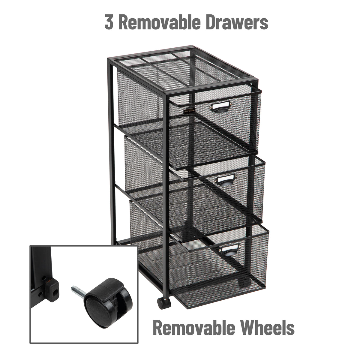 Mind Reader Multipurpose Cart with Drawers, Rolling Office Organizer and Storage Cabinet, Metal Mesh, Black