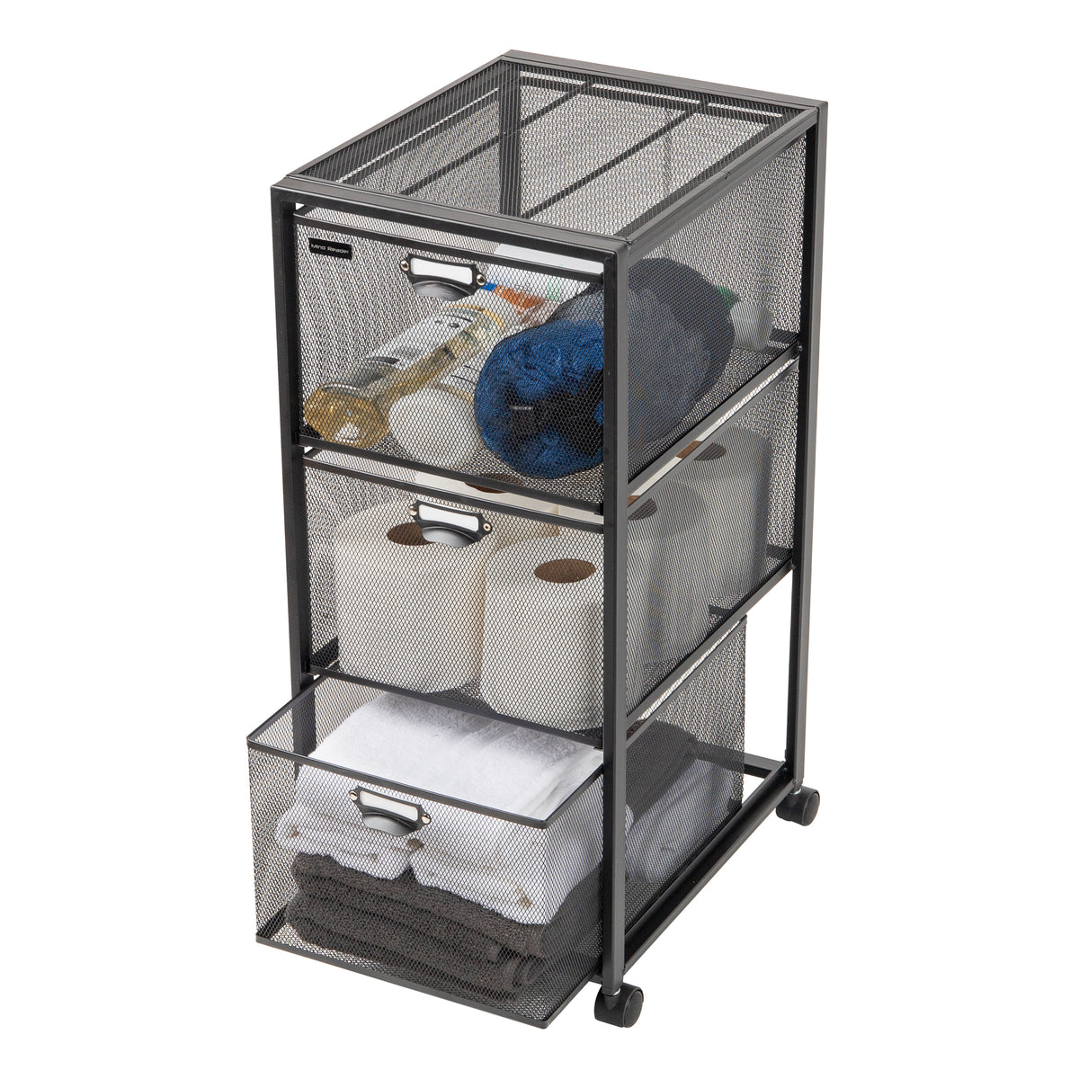 Mind Reader Multipurpose Cart with Drawers, Rolling Office Organizer and Storage Cabinet, Metal Mesh, Black