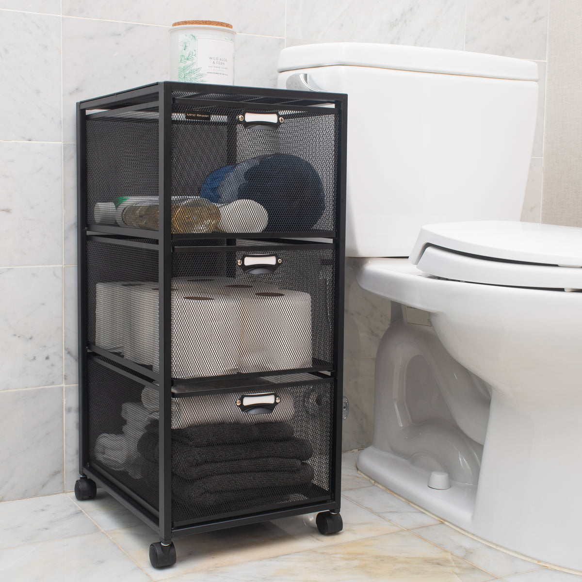 Mind Reader Multipurpose Cart with Drawers, Rolling Office Organizer and Storage Cabinet, Metal Mesh, Black