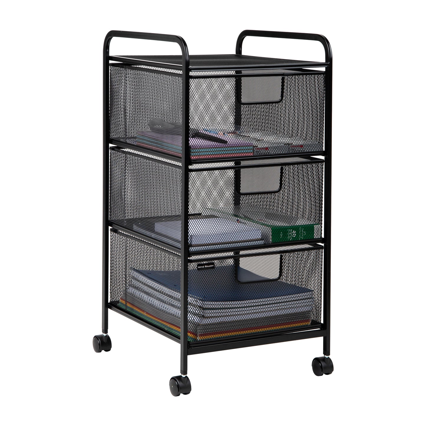Mind Reader Office Storage Organizer with Mesh Drawers and Optional Wheels, Desktop and Under Desk Use, Metal Mesh, Black