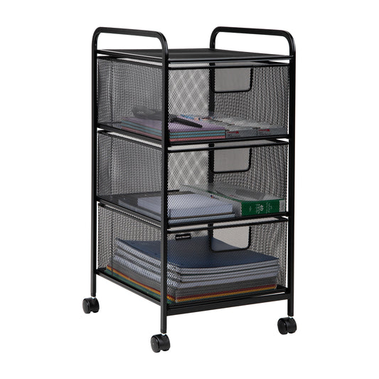 Mind Reader Office Storage Organizer with Mesh Drawers and Optional Wheels, Desktop and Under Desk Use, Metal Mesh, Black