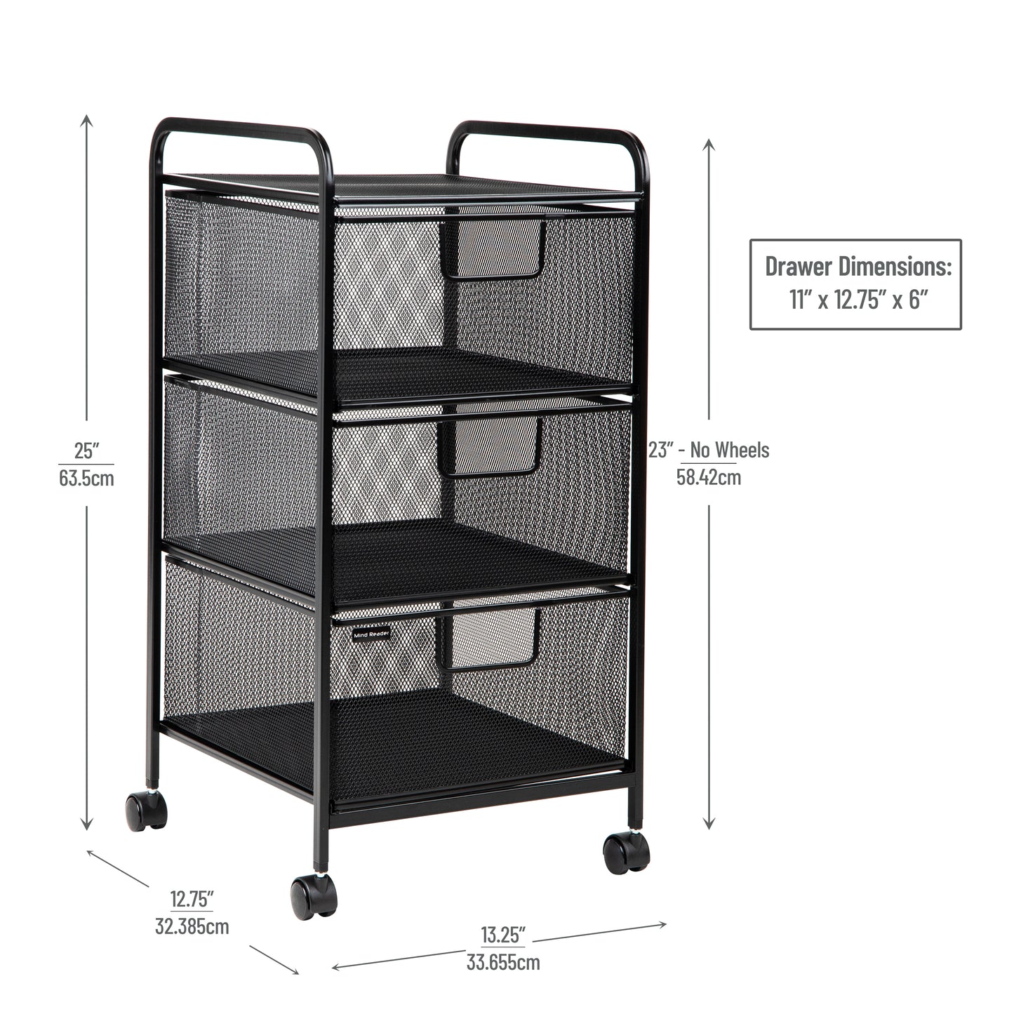 Mind Reader Office Storage Organizer with Mesh Drawers and Optional Wheels, Desktop and Under Desk Use, Metal Mesh, Black