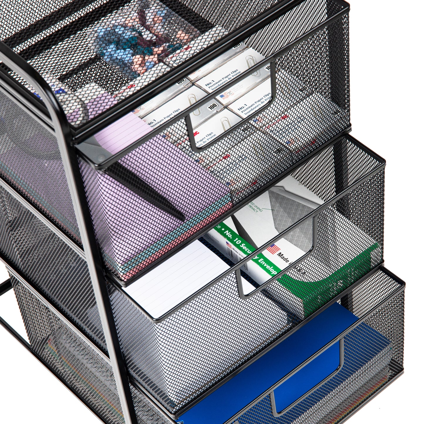 Mind Reader Office Storage Organizer with Mesh Drawers and Optional Wheels, Desktop and Under Desk Use, Metal Mesh, Black