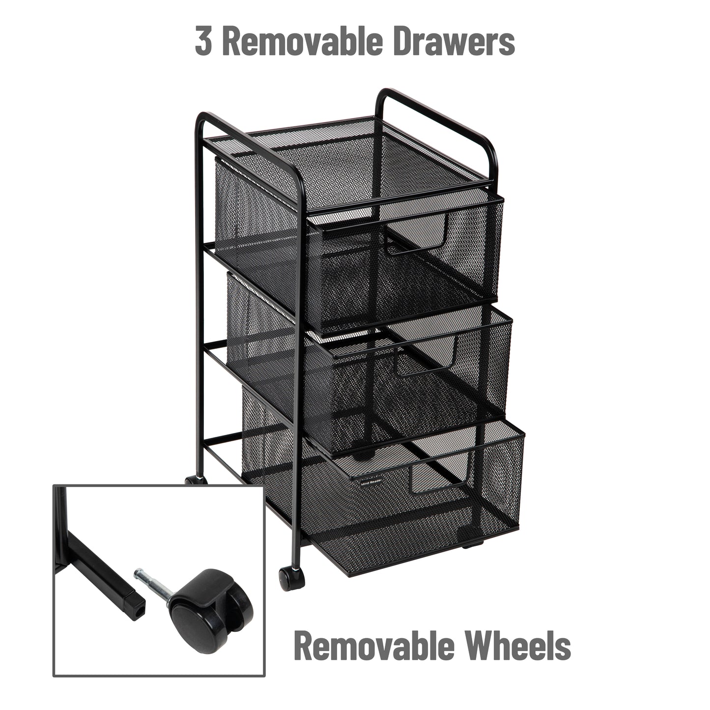 Mind Reader Office Storage Organizer with Mesh Drawers and Optional Wheels, Desktop and Under Desk Use, Metal Mesh, Black