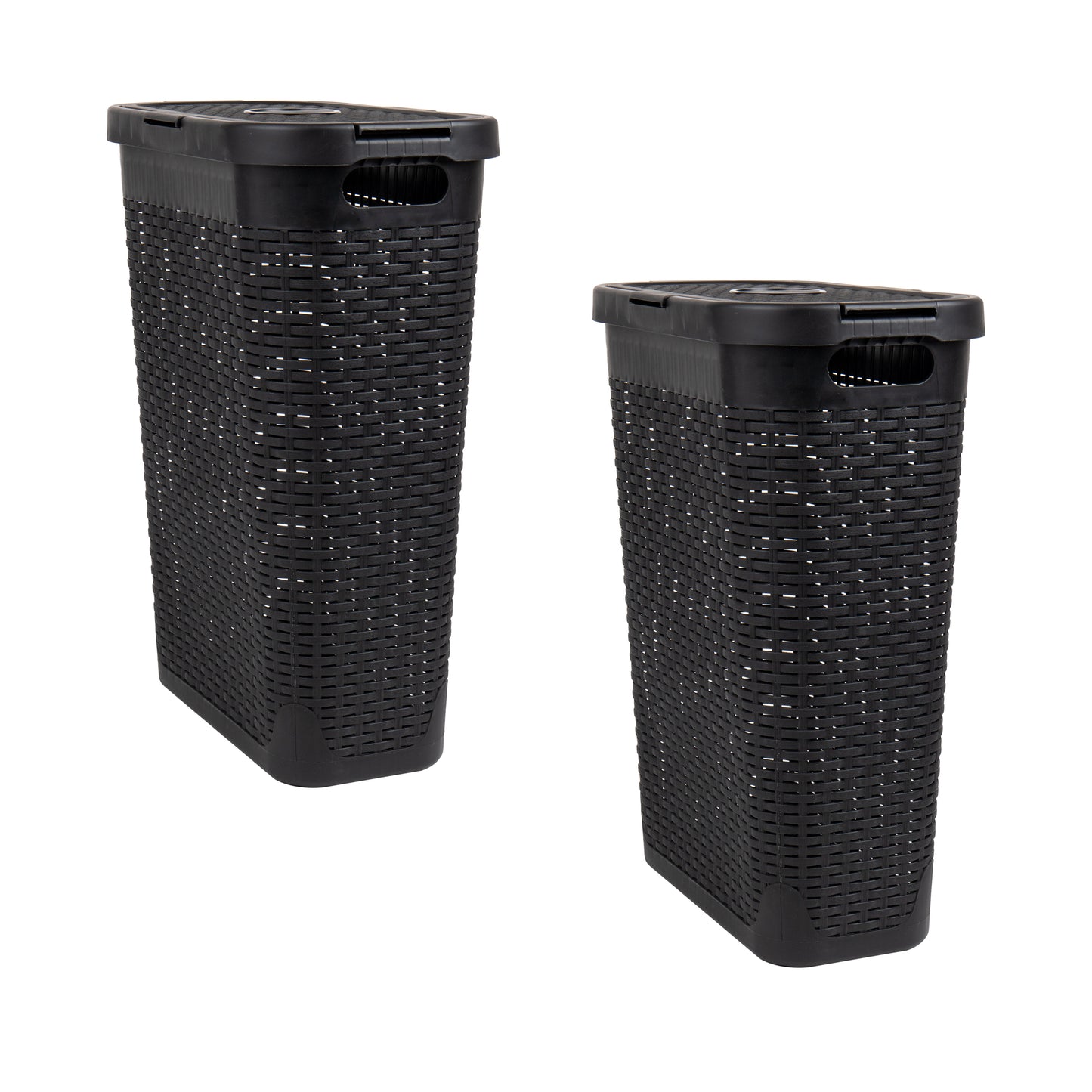 Mind Reader Slim Laundry Hamper with Lid, 40L Clothes Basket, Premium Wicker Design, Plastic