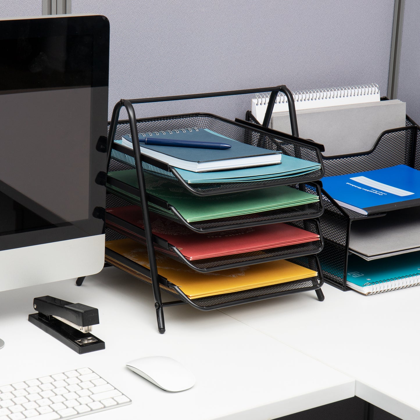 Mind Reader 4-Tier Paper Tray, Desktop Organizer, File Storage, Workspace, Office, Metal Mesh, 11.75"L x 13.75"W x 12.5"H