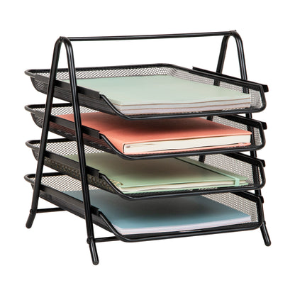 Mind Reader 4-Tier Paper Tray, Desktop Organizer, File Storage, Workspace, Office, Metal Mesh, 11.75"L x 13.75"W x 12.5"H