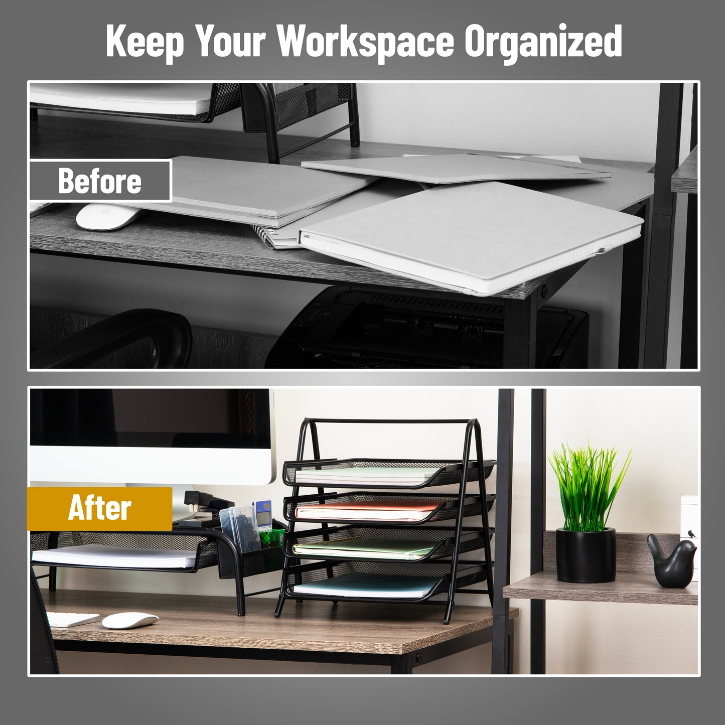 Mind Reader 4-Tier Paper Tray, Desktop Organizer, File Storage, Workspace, Office, Metal Mesh, 11.75"L x 13.75"W x 12.5"H